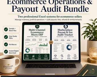 Ecommerce Operations Bundle Excel, Multi Channel Inventory Profit Tracker, Marketplace Payout Fee Audit, Etsy Amazon Shopify Seller Template