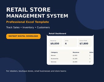 Retail Store Management System Excel Template | Sales, Inventory & Customer Dashboard
