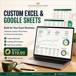 Custom Spreadsheet Design for Excel and Google Sheets — Business Dashboard and KPI Tracker