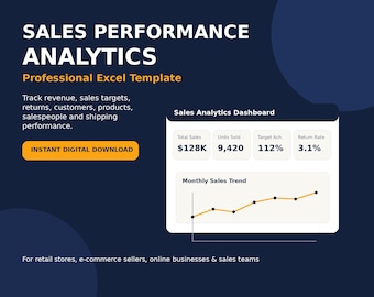 Sales KPI Dashboard Excel Template | Revenue Tracker, Ecommerce & Retail Performance Report