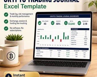 Crypto Trading Journal Excel Template | Trade Tracker, Risk Management, P/L Dashboard and Account Balance Tracker