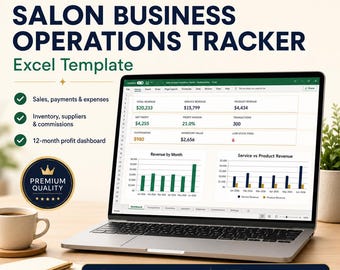 Salon Business Operations Tracker Excel Template | Sales, Inventory, Expenses & Profit Dashboard