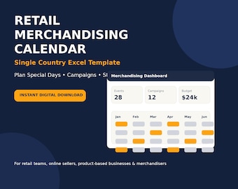 Retail Marketing Calendar Excel Template | Merchandising Planner, Campaign Calendar, Ecommerce & Store Dashboard