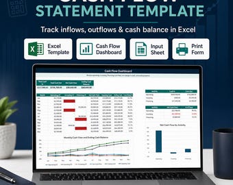 Cash Flow Statement, Excel Template, Cash Flow Dashboard, Business Finance Spreadsheet, Income Expense Tracker