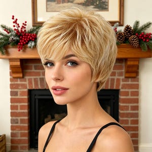 Customized labels,Blonde Short Pixie Wig for Women Natural Synthetic Hair Daily Wear