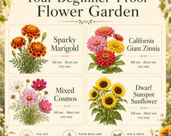 Incluso los principiantes no pueden fallar: kit de semillas de flores fácil de usar, caléndula, zinnia, cosmos, girasol