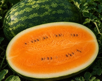 10 semillas de sandía de pulpa naranja tierna y dulce, sin OGM, variedad tradicional, muy dulces.