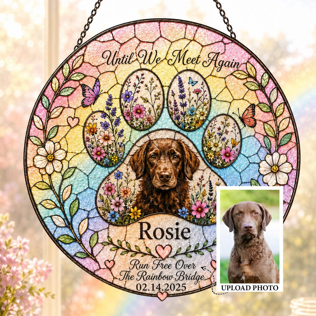 Custom Pet Memorial Suncatcher, Stained Glass Dog Cat Portrait, Rainbow ...