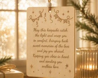 Wooden Memorial Note Card, Sympathy Keepsake Gift, Engraved Wood Condolence Card, Hanging Remembrance Ornament, Loss of Loved One Gift