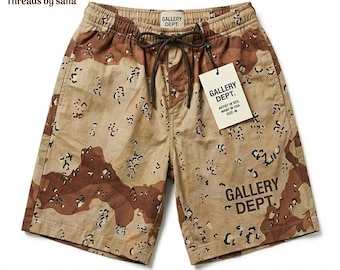 Gallery Dept Desert Camo Short | Camouflagetrunk met chocoladeschilfers | Vintage uniseks casual streetwearbroek