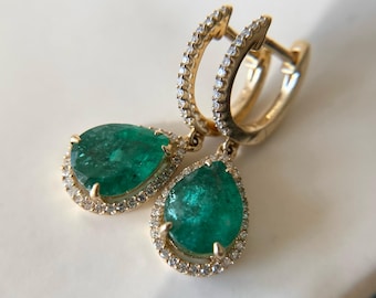 Emerald Green Teardrop Earrings, Gold Tone Halo Crystal Drop Earrings
