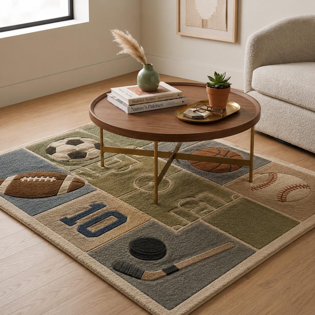 Sports Theme Hand Tufted Rug - Kids Playroom Area Rug | Soccer ...