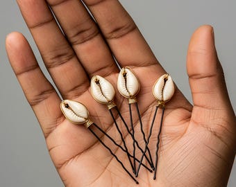 Cowrie Shell Hairpins (Set of 4), Hair Accessories, Protective Talisman Boho Jewelry