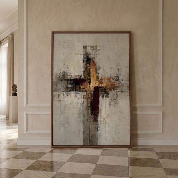 Abstract Cross Wall Art, Christian Canvas Print, Modern Faith Decor, Minimalist Religious Artwork, Neutral Spiritual Painting, New Home Gift