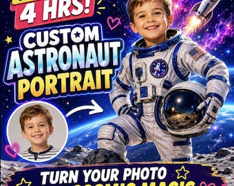 Custom Astronaut Portrait From Photo, Personalized Space Artwork, Kids Birthday Gift