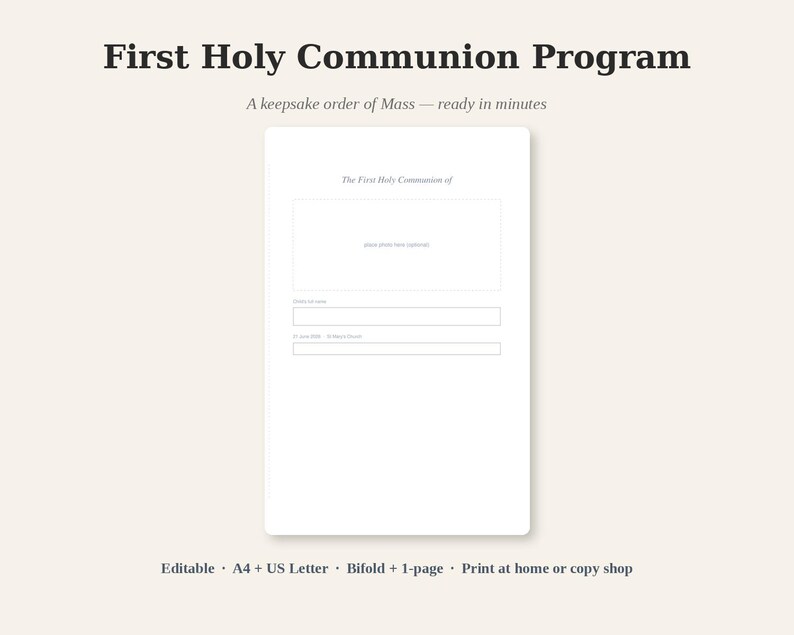 Communion Outline Example First Holy Communion Program Template Editable Order of Mass - Etsy