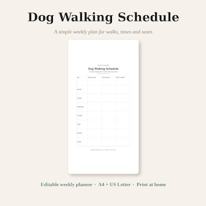 Dog Walking Schedule Printable, Dog Walk Tracker Chart, Pet Care Routine Planner PDF