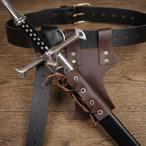 Viking Double Sword Holder Belt – PU Leather Medieval Frog Scabbard, LARP Cosplay Accessory