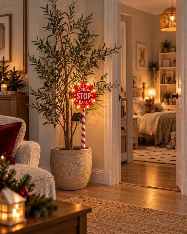 Solar Powered Santa Stop Here Light, Christmas Signpost LED Lamp, North ...