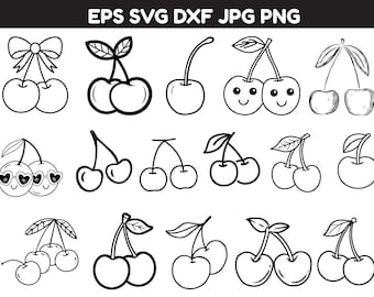 Cherry SVG Bundle, Cherry png Files, Fruit Clipart, Coquette, Cricut Cutfiles, Silhouette, Blossom outline