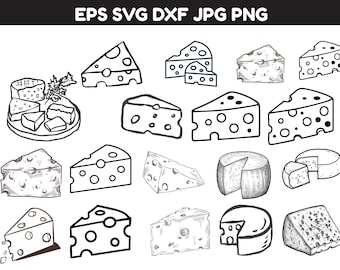 Paquete de archivos SVG de queso: iconos lácteos únicos, arte de contorno llamativo, imágenes prediseñadas, PNG, archivos para Cricut y Silhouette.