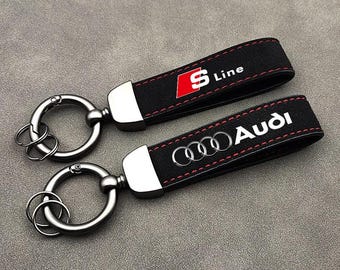 Portachiavi Audi Sline in pelle scamosciata, anello portachiavi in metallo con logo dell'auto, accessorio sportivo di lusso
