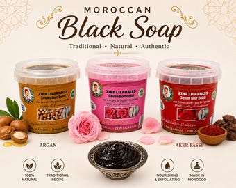 Moroccan Black Soap, Hammam Soap,Argan oil, Roses & Aker fassi scent, traditional skincare