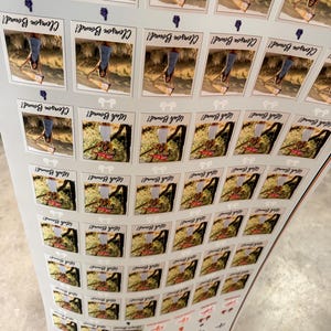 May include: A large sheet of stickers featuring multiple rows of rectangular photo prints. The top rows show a person in a blue dress with the text Clemson Bound, while the lower rows show a person in a white dress with the text Utah Bound.