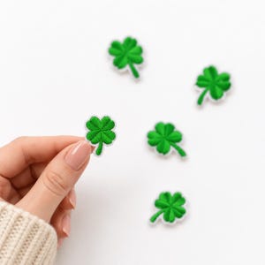 Four Leaf Clover Iron On Patch, Embroidered Lucky Clover Applique for Hats Jackets and Bags, Green Shamrock DIY Sewing Patch, Set of 10