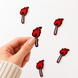 Flame Match Embroidered Iron On Patch,Fire Applique for Jackets Hats Bags Clothes,Vintage DIY Sewing Patch,Cool Street Style Patch,Set of 10