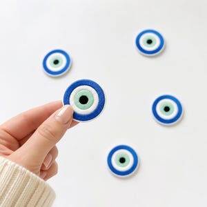 Evil Eye Iron On Patch, Embroidered Protective Eye Applique for Jackets Bags and Clothes, Boho Spiritual DIY Sewing Patch, Set of 10