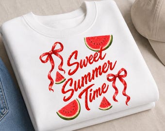 Sweet Summer Time Watermelon Clipart PNG, Summer Sublimation Design, Cute Red Bow Art, Digital Download