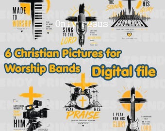 Christian Worship Band PNG Bundle, 6 Faith-Based Music Ministry Designs, Church Worship Team PNG, Christian Sublimation Files