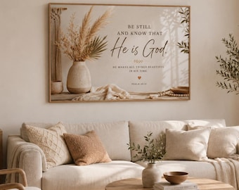Psalm 46:10 Christian Wall Art, Be Still and Know Printable, Bible Verse Wall Art, Neutral Christian Decor, Scripture Digital Download