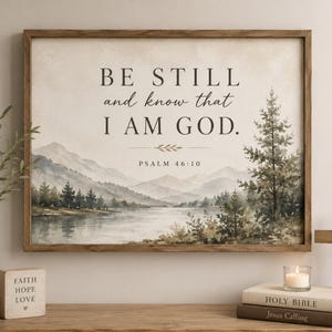 Be Still and Know That I Am God Printable, Psalm 46:10 Wall Art, Christian Wall Decor, Bible Verse PNG, Neutral Christian Art
