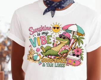 Summer Alligator PNG, Funny Crocodile Summer Shirt Design, Retro Pink Coquette PNG, Trendy Sublimation Graphic Tee Download