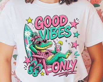 Summer Alligator PNG, Funny Crocodile Summer Shirt Design, Retro Pink Coquette PNG, Trendy Sublimation Graphic Tee Download
