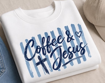 Coquette Coffee and Jesus Png, Retro Christian Png, Blue Stripes Coffee Jesus Png, Religious Bow Png, God Jesus Girly Png, Trendy Jesus Png