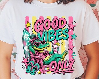 Retro Gator Summer PNG, Preppy Coastal Alligator Design, Cute Beach Vacation Sublimation, Trendy Summer Alligator PNG
