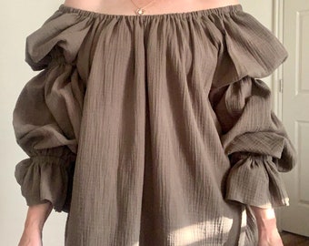 Olive Green Pirate Style Blouse-length Chemise Renaissance Cosplay Steampunk  White, Black, Cream Teal Pink Cotton full length option