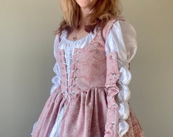 Pink Renaissance Fantasy Renaissance Over Gown Dress Gauntlet Sleeves and white chemise made for you! other colors available too!