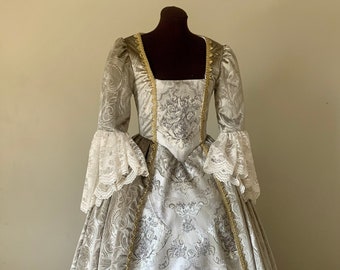 Silver Taupe Velvet Cream Brocade French Gown Queen Charlotte Bridgerton Inspired Renaissance Dress Ready to Ship! and made to order option!