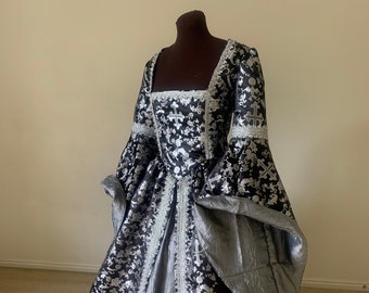 Schwarz und Silber Renaissance Kleid mit Ärmeln auf Bestellung!