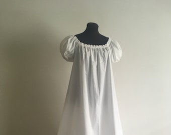 Bridgerton White 100 % Cotton Summer Full-length Irish Chemise Renaissance Dress Regency short sleeves other colors and sizes available