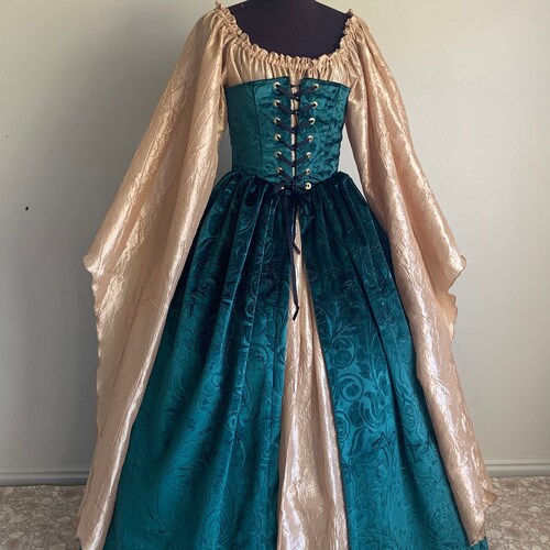 Hunter Green Corset Gown and Gold Angel 