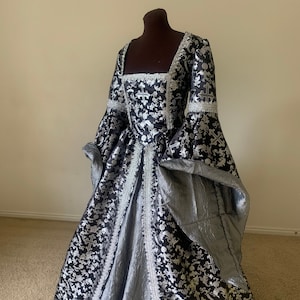 Black and Silver Renaissance Gown Great Sleeves made to order!
