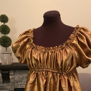 Bridgerton Gold Full-length Taffeta Dress Renaissance Regency short sleeves other sizes available Cosplay Jane Austen Pride and Prejudice