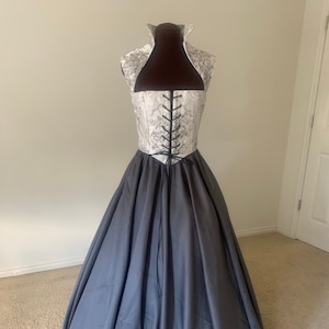 Fantasy cosplay Irish Renaissance Bodice and Skirt Dress in Gray and Cream made to order New Gray Fabric