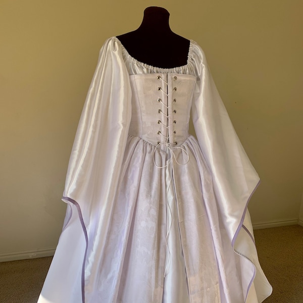 Bridal White Corset Gown and Satin Wedding Angel Chemise Fantasy Renaissance Over Gown Dress made for you!