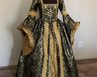 Black and Gold Renaissance Gown Great Sleeves made to order!